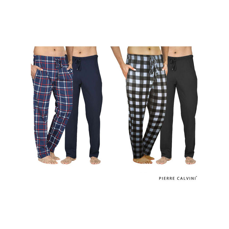 De 2-Pack Pierre Calvini Heren Pyjamabroeken zijn verkrijgbaar in de kleuren navy ruit/navy en grijs ruit/zwart.